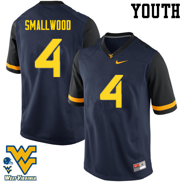 NCAA Youth Wendell Smallwood West Virginia Mountaineers Navy #4 Nike Stitched Football College Authentic Jersey WA23O48HR